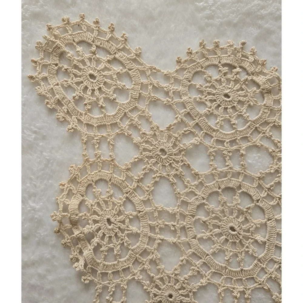 Vintage Hand Crocheted Lace Doily Mats Set of 2 Beige Cotton Square Table‎ Decor